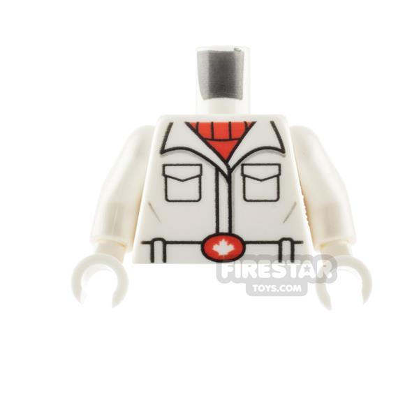 LEGO Minifigure Torso Shirt and Belt Buckle with Maple Leaf WHITE