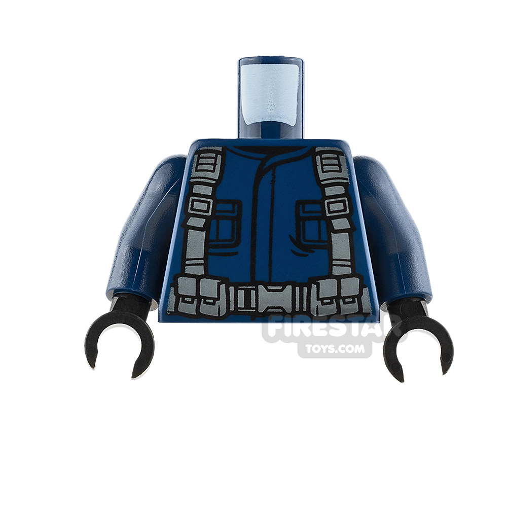 LEGO Mini Figure Torso - Gray Suspenders with T-rex on Back