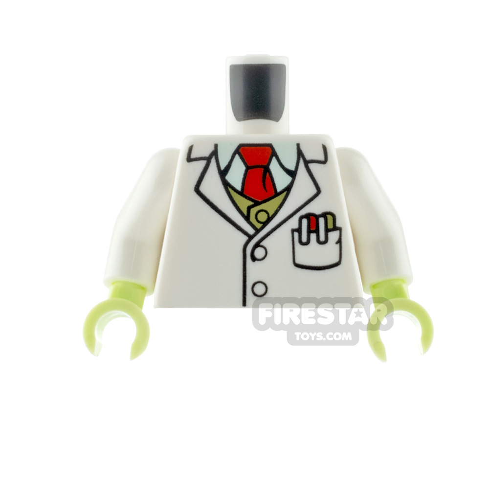 LEGO Minifigure Torso Lab Coat with Red Tie and Pens in Pocket WHITE