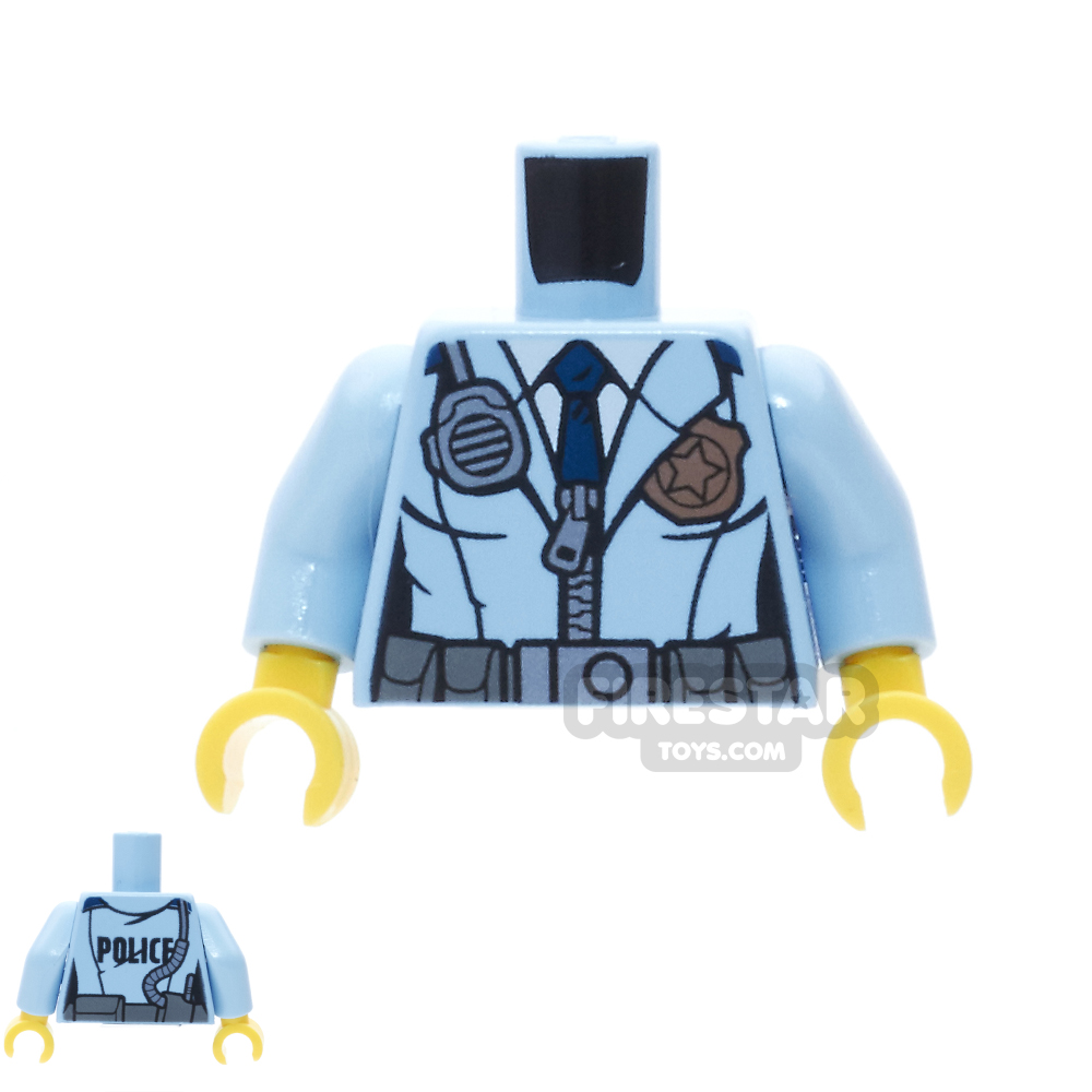 LEGO Mini Figure Torso - Police Female Jacket with Zipper BRIGHT LIGHT BLUE