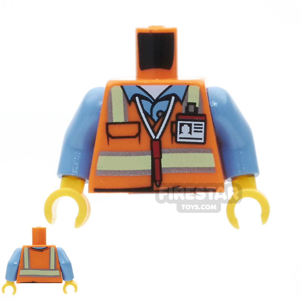 LEGO Mini Figure Torso - Safety Vest with Reflective Stripes ORANGE