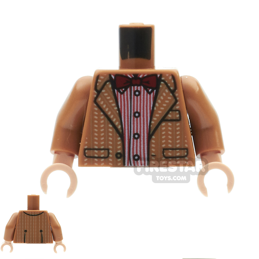 LEGO Mini Figure Torso - Tweed Suit Jacket With Red Striped Shirt MEDIUM DARK FLESH