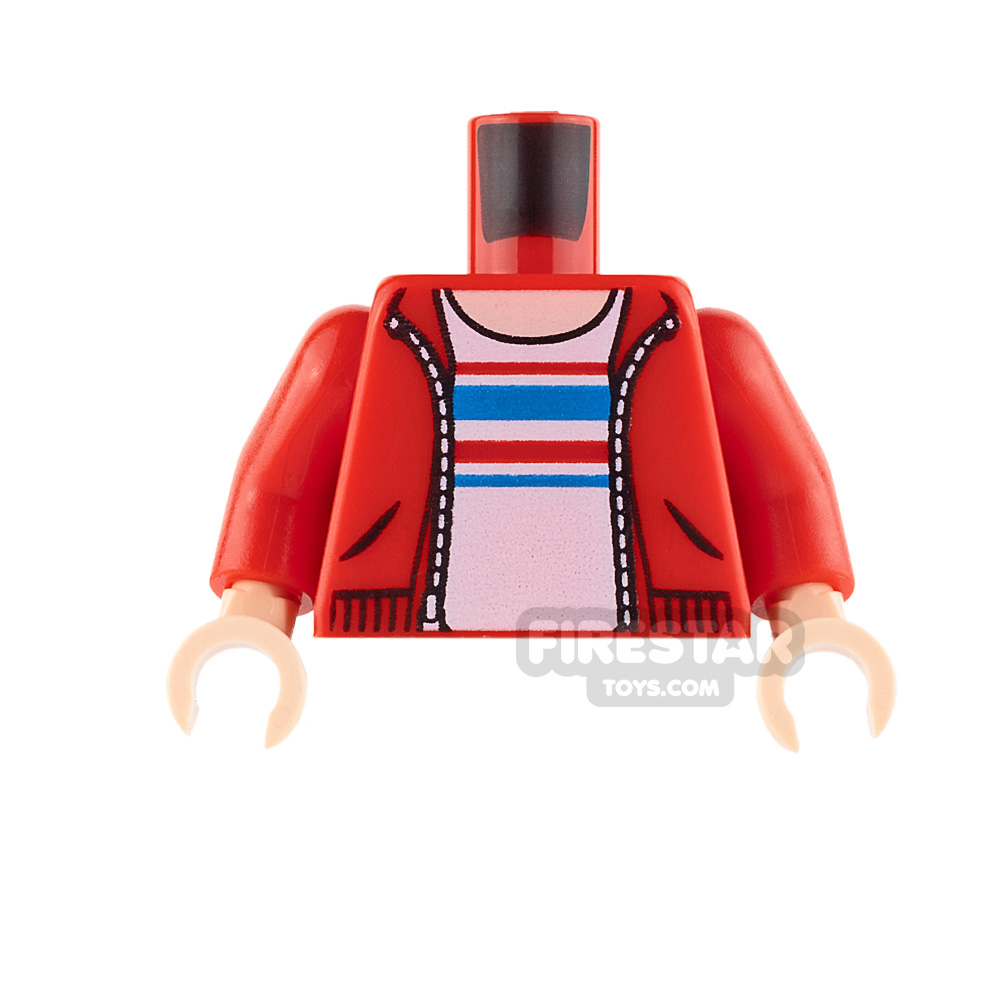 LEGO Mini Figure Torso - Red Hoodie with Striped T-shirt