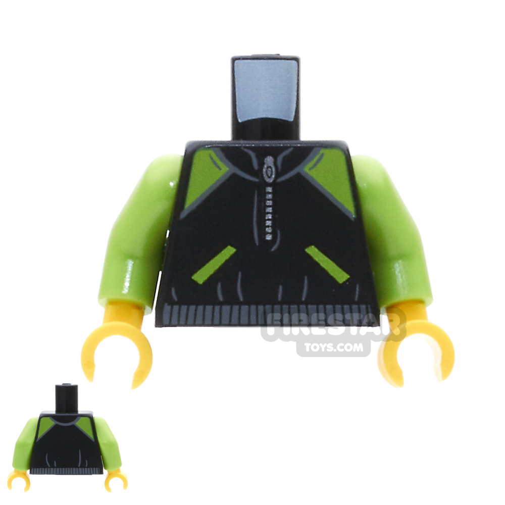 LEGO Mini Figure Torso - Black And Lime Jacket