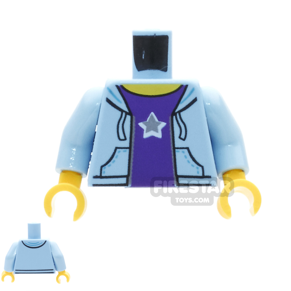 LEGO Mini Figure Torso -  Blue Hoodie And Purple Star Top BRIGHT LIGHT BLUE