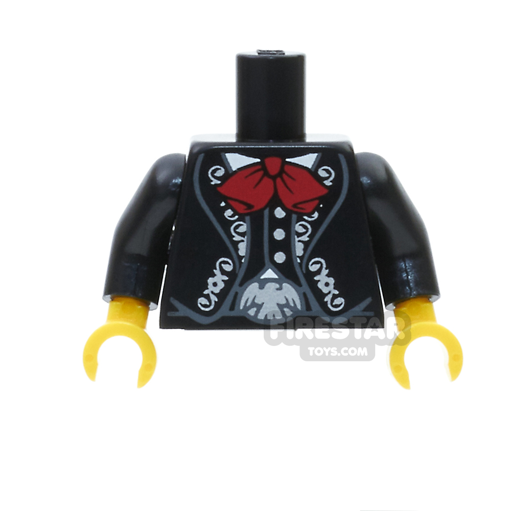 LEGO Mini Figure Torso - Bolero With Silver Trim And Red Bow Tie