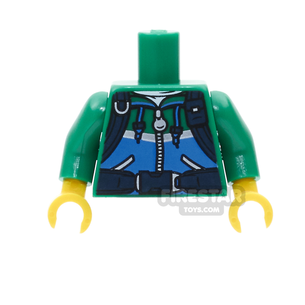 LEGO Mini Figure Torso -  Green Hoodie, With Dark Blue Straps