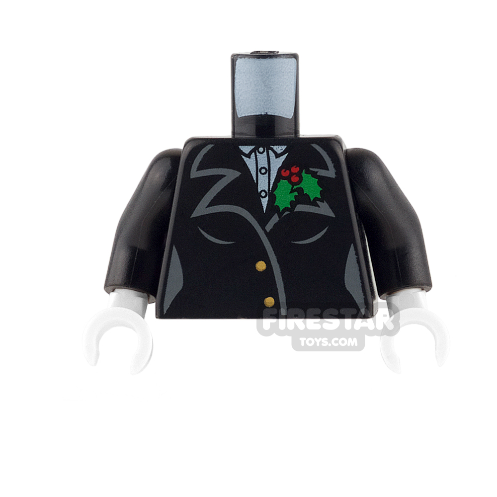 LEGO Mini Figure Torso - Black Jacket with Holly Pin