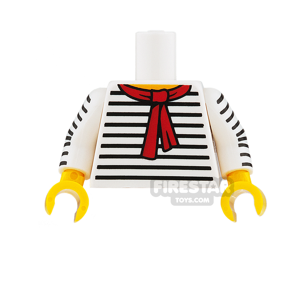 LEGO Mini Figure Torso - Thin Black Stripes with Red Scarf