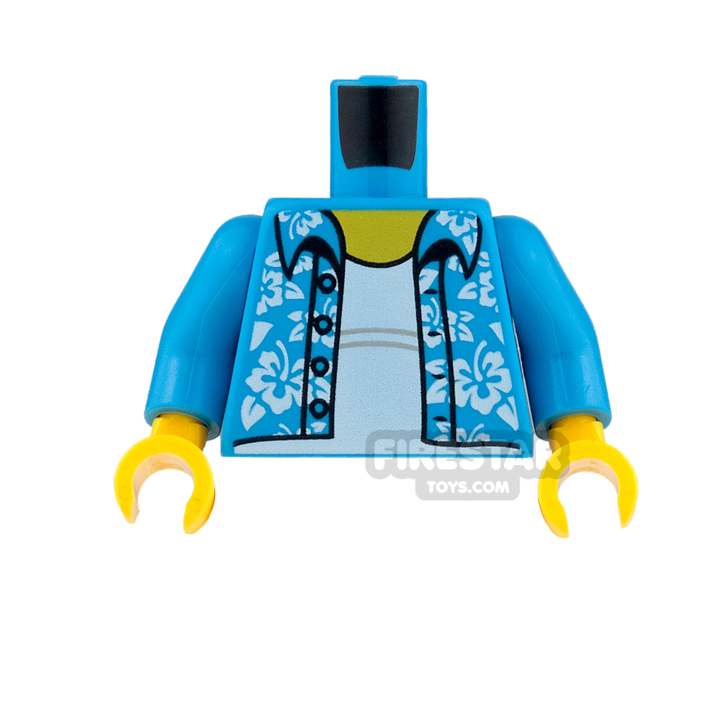 LEGO Mini Figure Torso - Dark Azure Open Floral Shirt