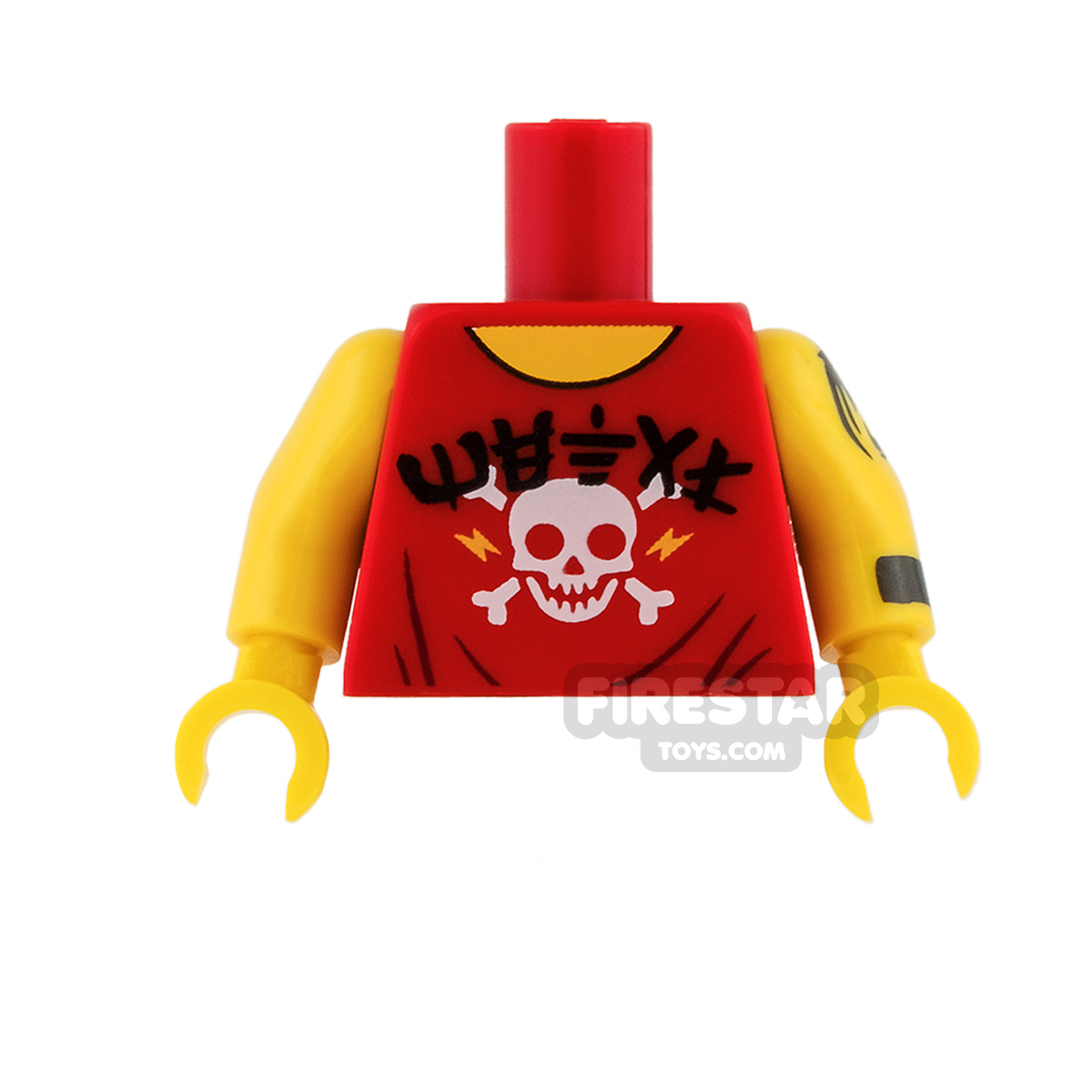 LEGO Mini Figure Torso - Sleeveless Skull Top with Asian Characters RED