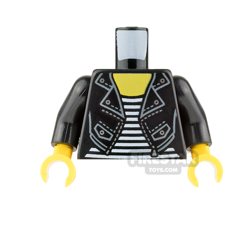 LEGO Mini Figure Torso - Black Leather Jacket and Striped Shirt BLACK