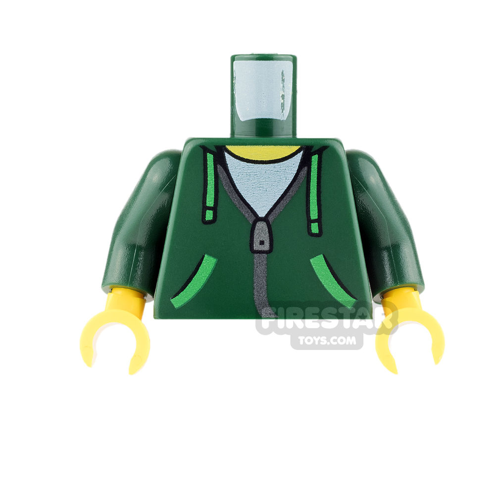 LEGO Mini Figure Torso - Dark Green Hoodie with Zip - Back Printing