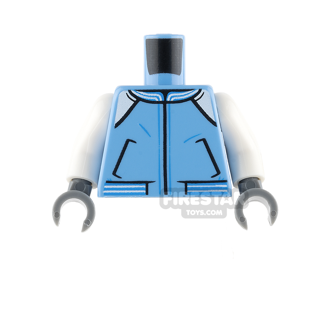 LEGO Mini Figure Torso - Blue Jacket with White Arms MEDIUM  BLUE