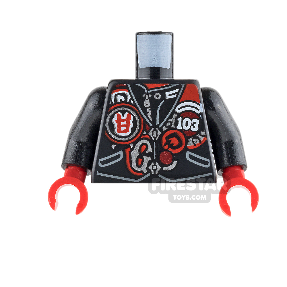 LEGO Mini Figure Torso - Biker Vest with Garmadon Mask on Back BLACK