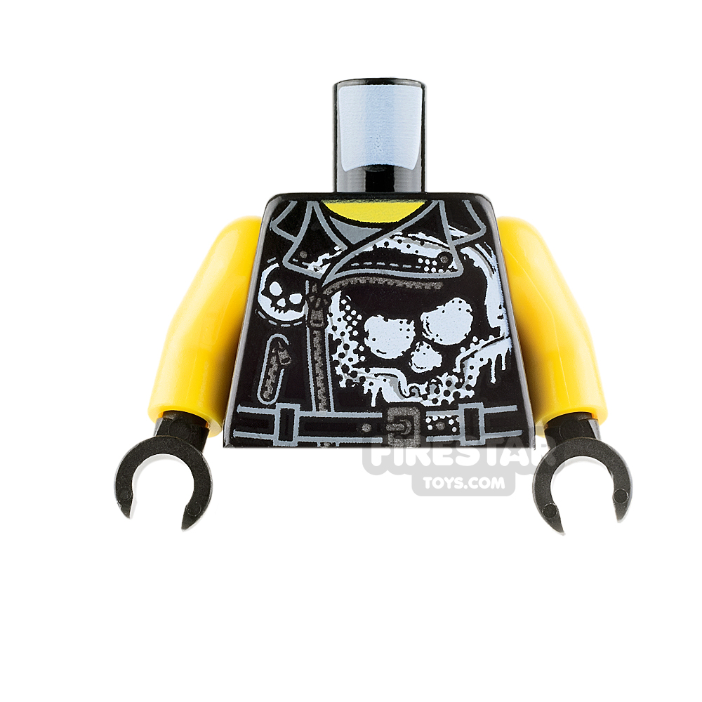 LEGO Mini Figure Torso - Black Biker Vest with Skull Graffiti BLACK