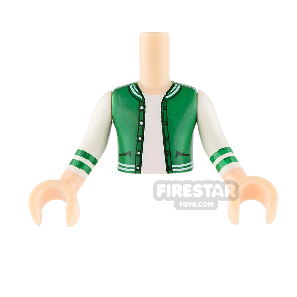 LEGO Friends Mini Figure Torso - Green Jacket over White Shirt LIGHT FLESH