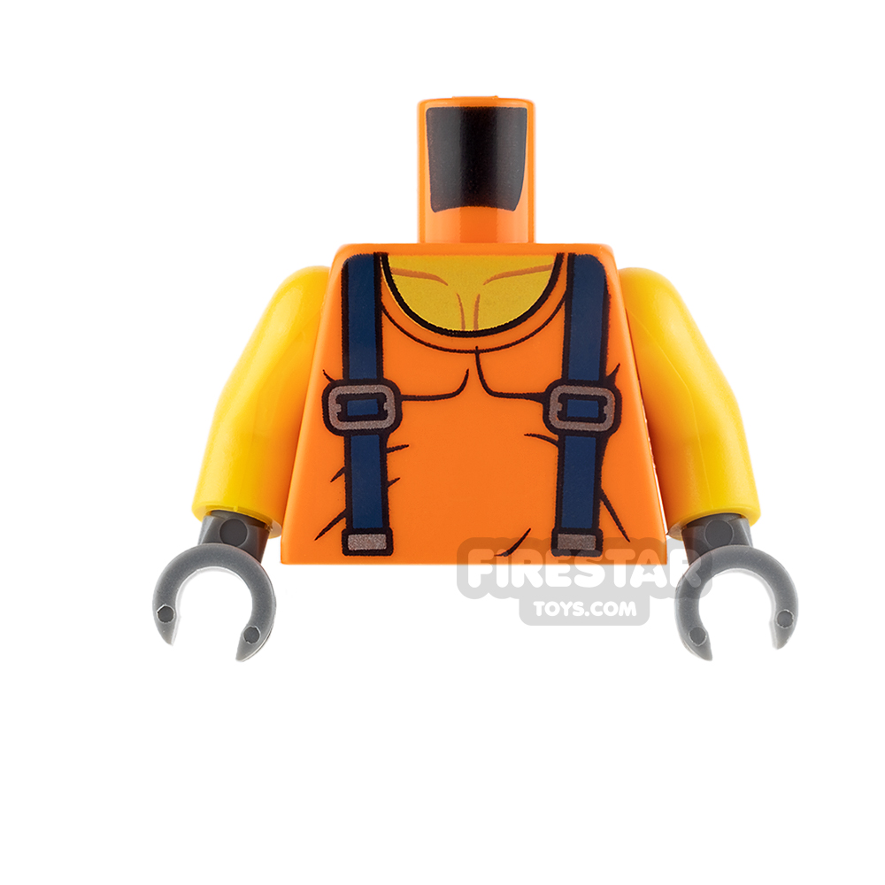 LEGO Mini Figure Torso - Orange with Dark Blue Suspenders ORANGE