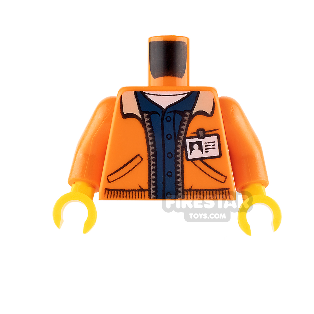LEGO Mini Figure Torso - Orange Jacket Over Dark Blue Shirt ORANGE
