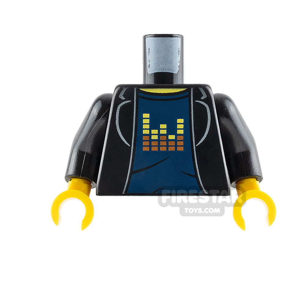 LEGO Mini Figure Torso - Black Jacket with Sound Bars T-shirt