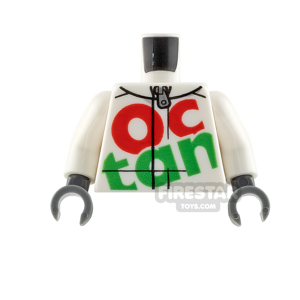 LEGO Mini Figure Torso - Octan Logo Race Suit with Silver WHITE