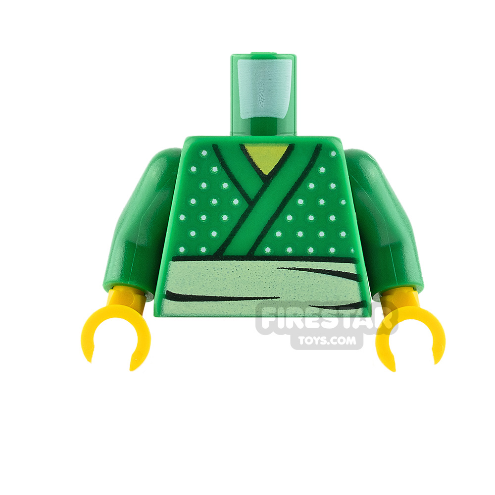 LEGO Mini Figure Torso - Green Kimono with White Dots
