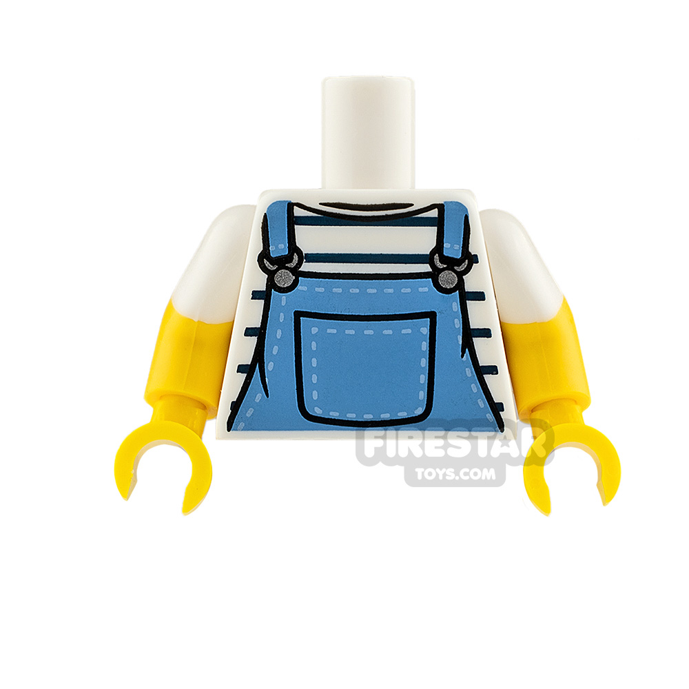 LEGO Minifigure Torso Overalls and Striped Top WHITE