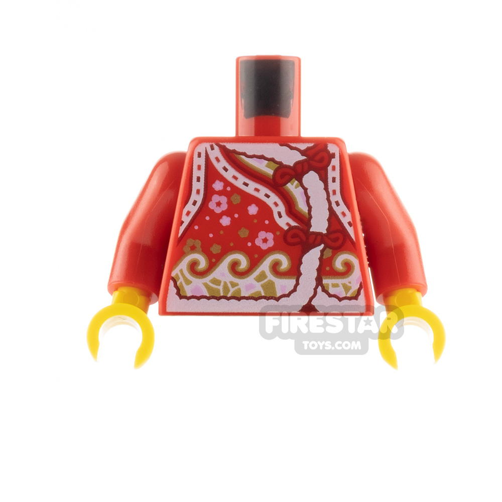 LEGO Minifigure Torso Qipao with Flowers and Waves RED