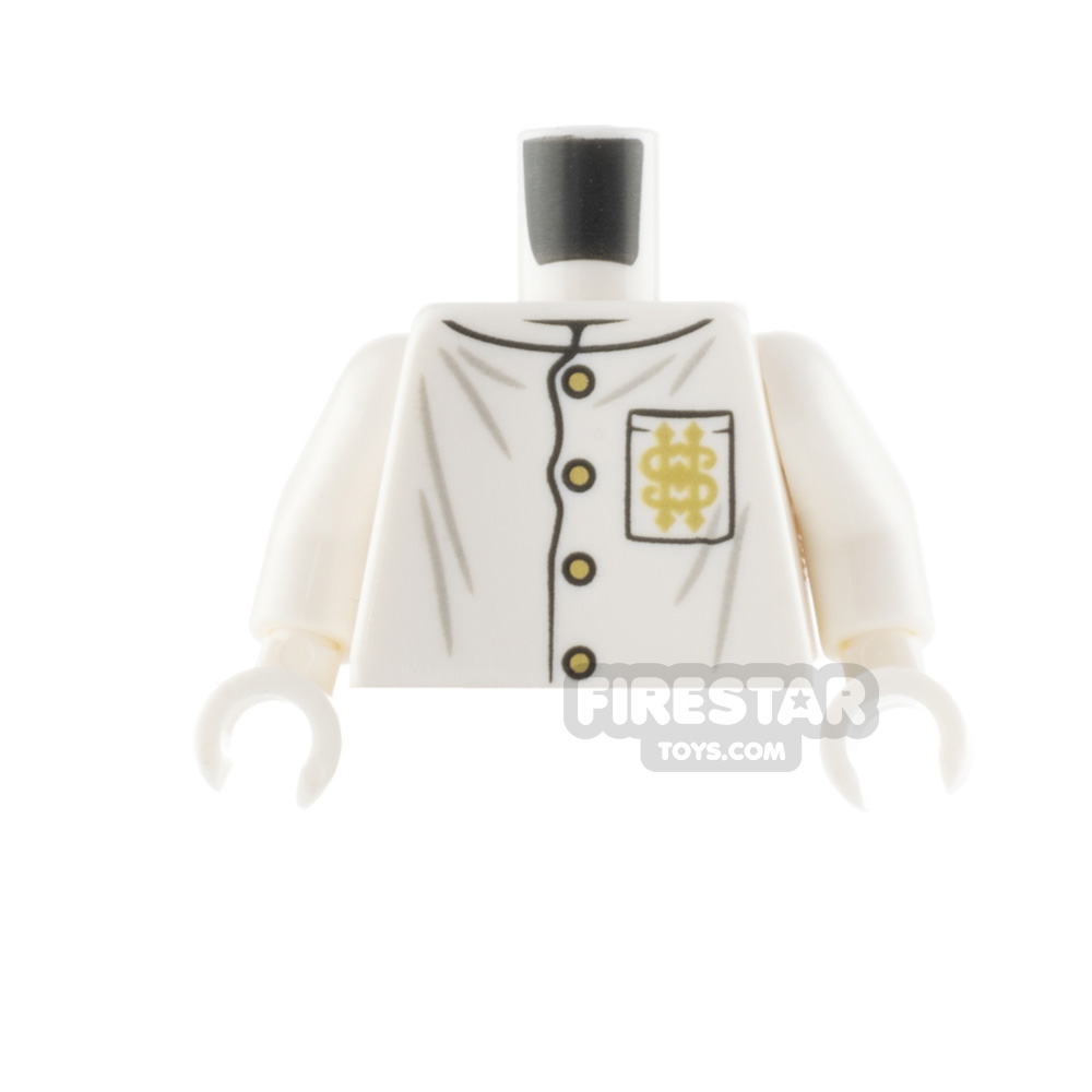 LEGO Minifigure Torso Button up Shirt Gold Pattern WHITE