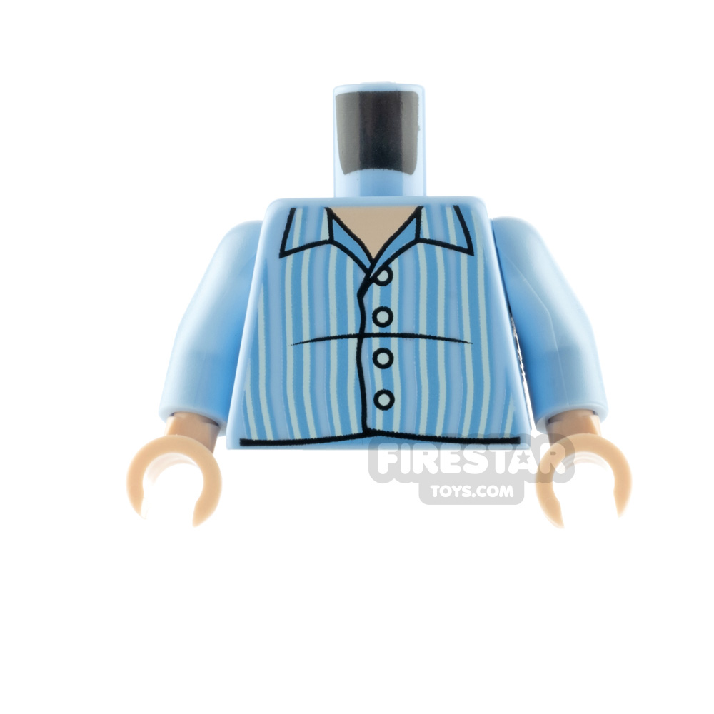 LEGO Minifigure Torso Striped Pajamas with Tail on Back BRIGHT LIGHT BLUE