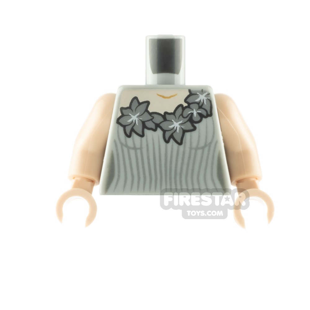LEGO Minifigure Torso Dress with Light Flesh Neck and Flowers LIGHT BLUEISH GRAY