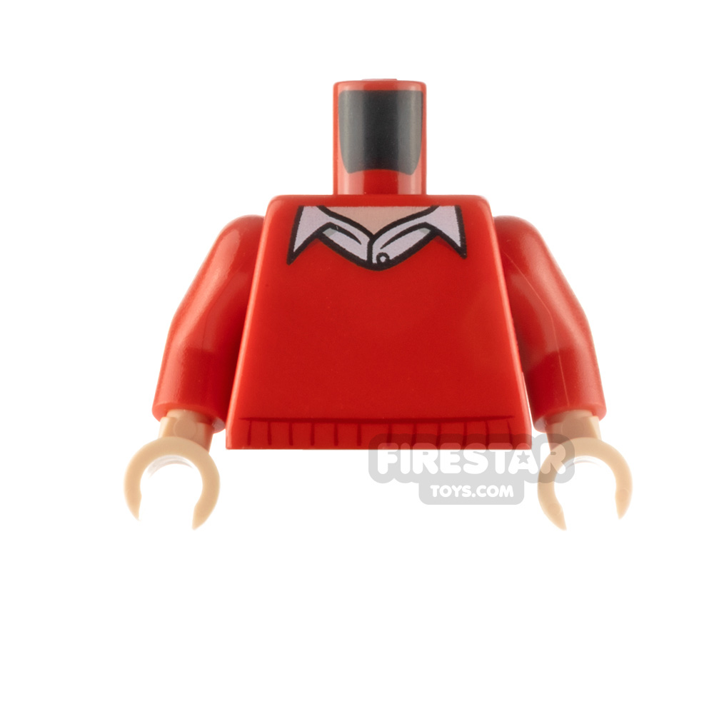 LEGO Minifigure Torso V-Neck Sweater with Light Flesh Neck RED