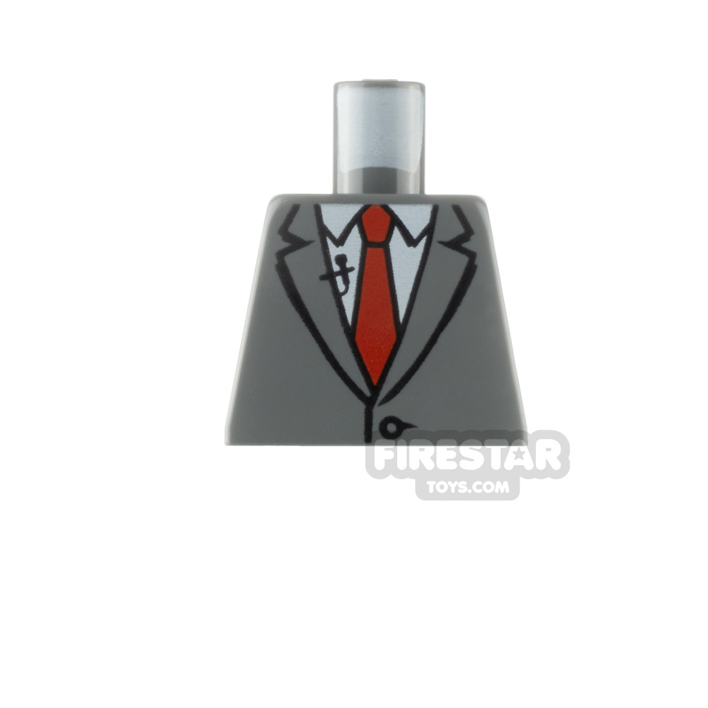 LEGO Minifigure Torso Dark Gray Suit with Red Tie No Arms DARK BLUEISH GRAY