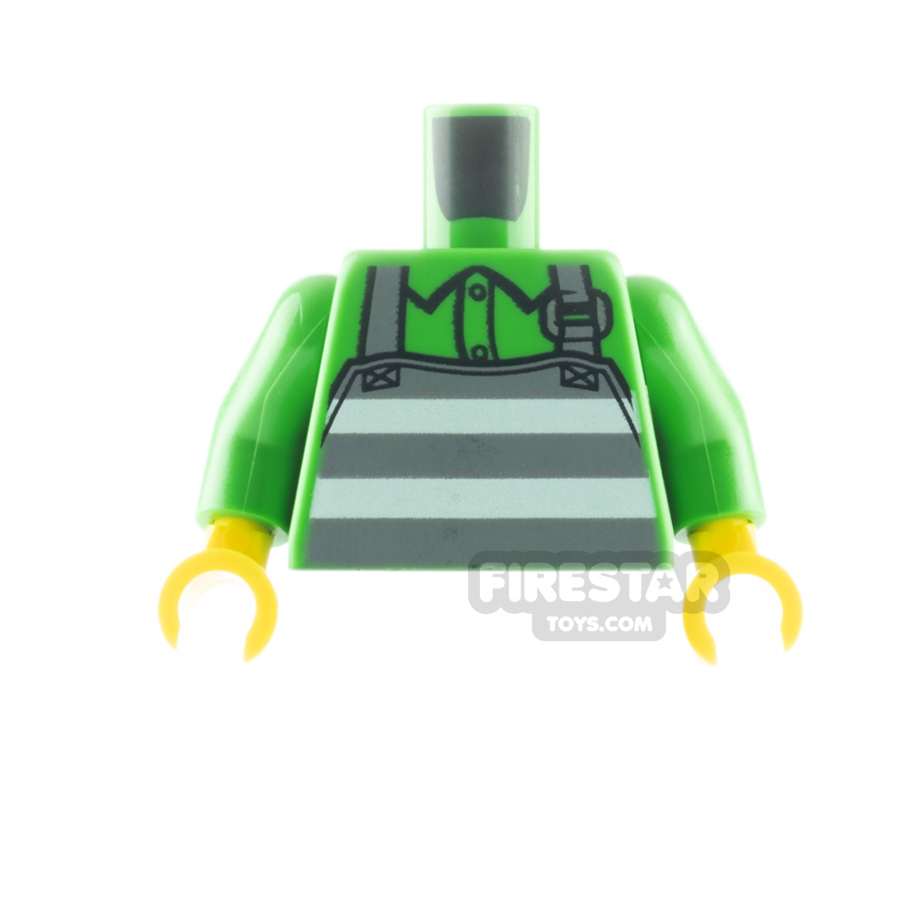 LEGO Minifigure Torso Button Up Shirt and Prison Stripe Apron BRIGHT GREEN