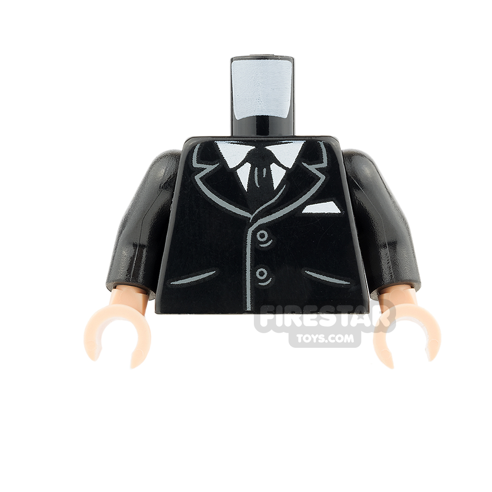 LEGO Mini Figure Torso - Suit with Buttons and Pockets - Light Flesh Hands BLACK