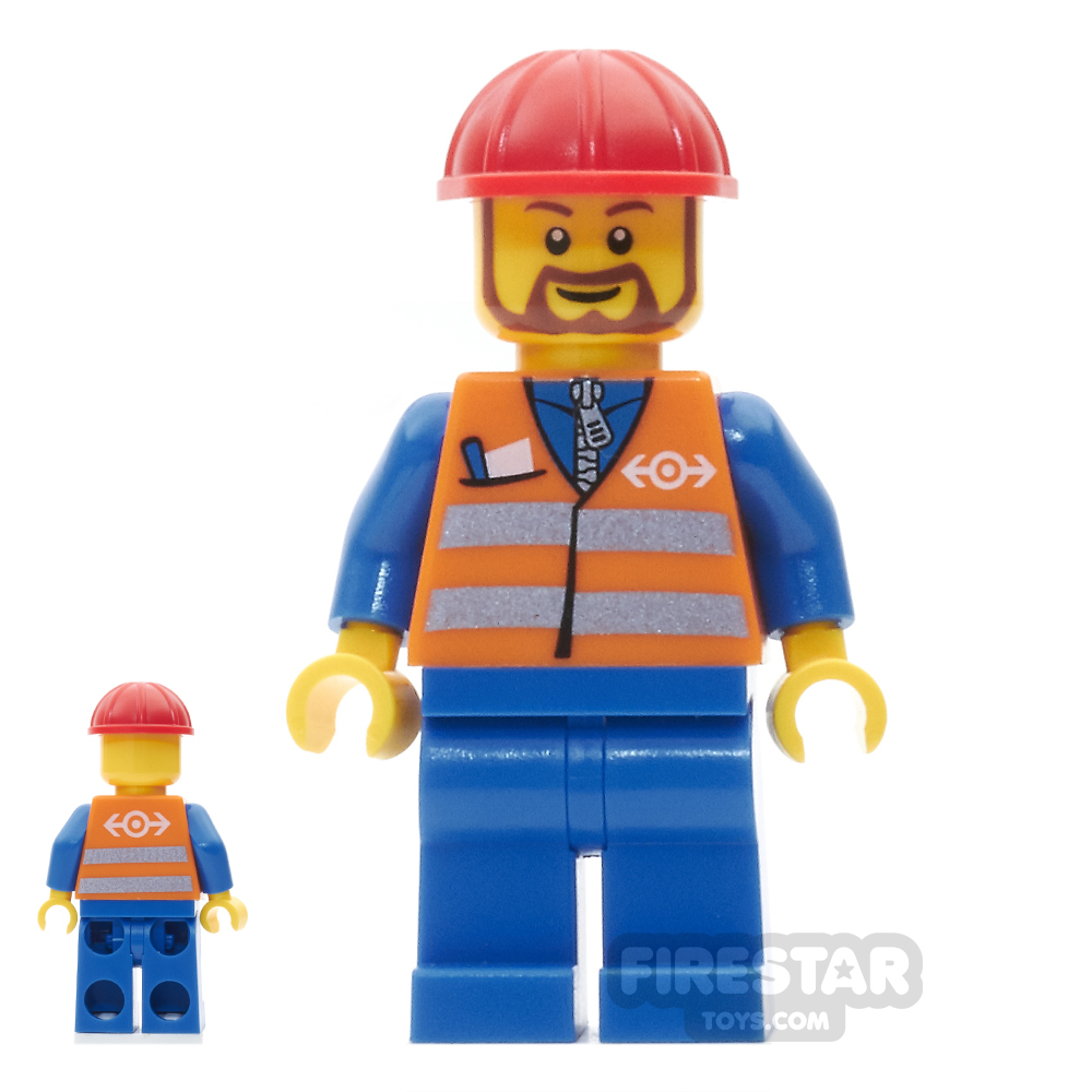 LEGO City Mini Figure - Orange Saftey Vest and Brown Beard 