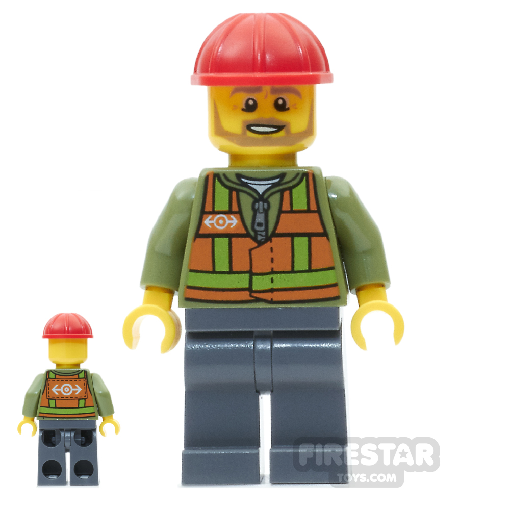LEGO City Mini Figure - Light Orange Safety Vest - Tan Beard 