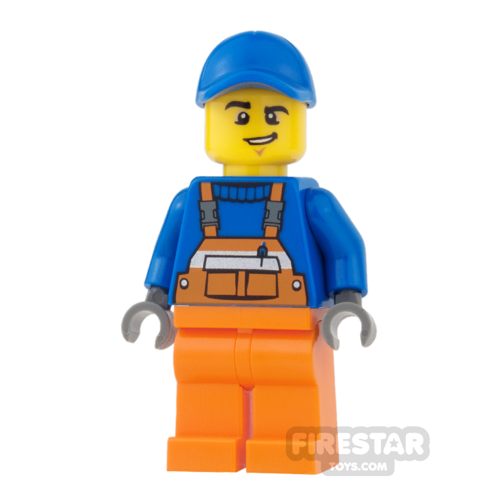 LEGO City Mini Figure - Orange Overalls with Lopsided Grin