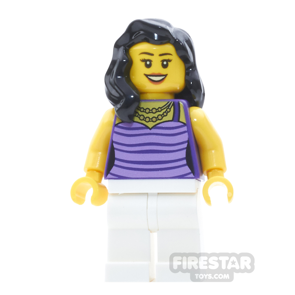 LEGO City Mini Figure - Mum - Dark Purple and Lavender Striped Top 