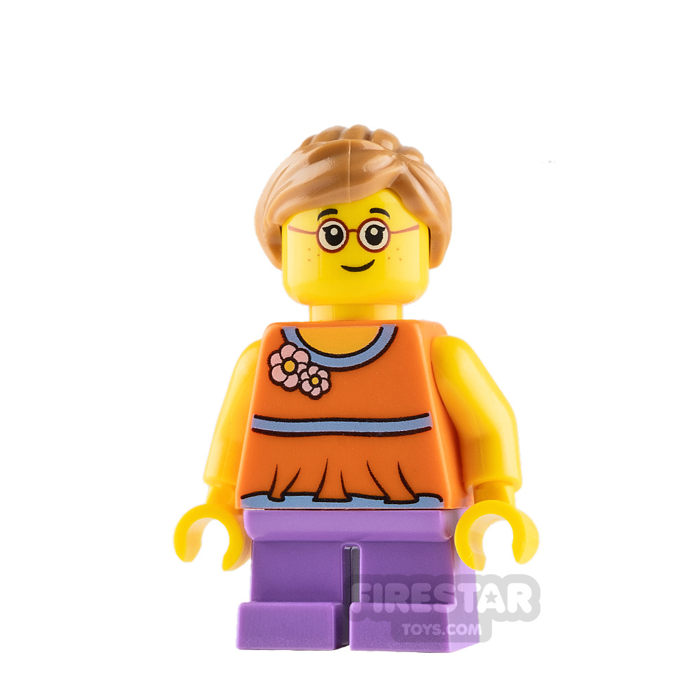 LEGO City Mini Figure - Girl with Orange Top and Lavender Legs