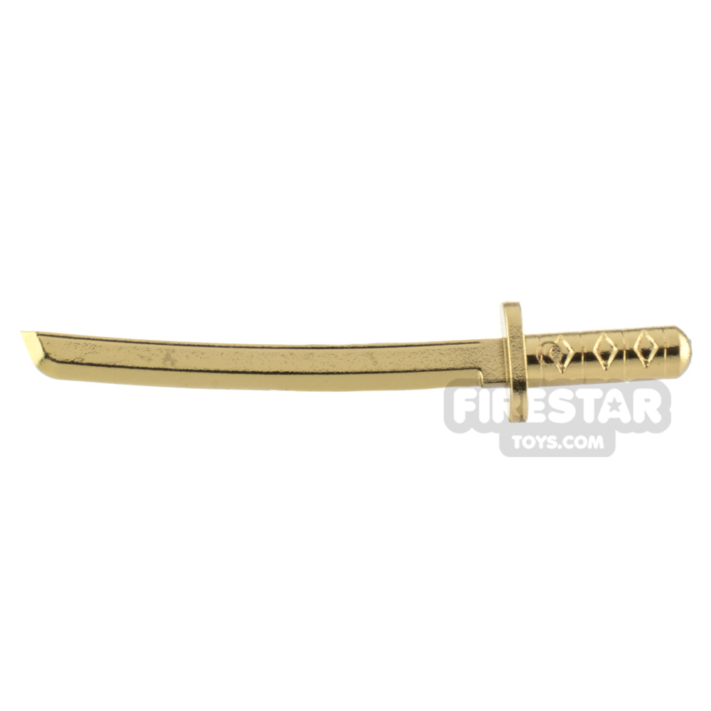 Minifigure Weapon Katana Flat Oval Guard CHROME GOLD