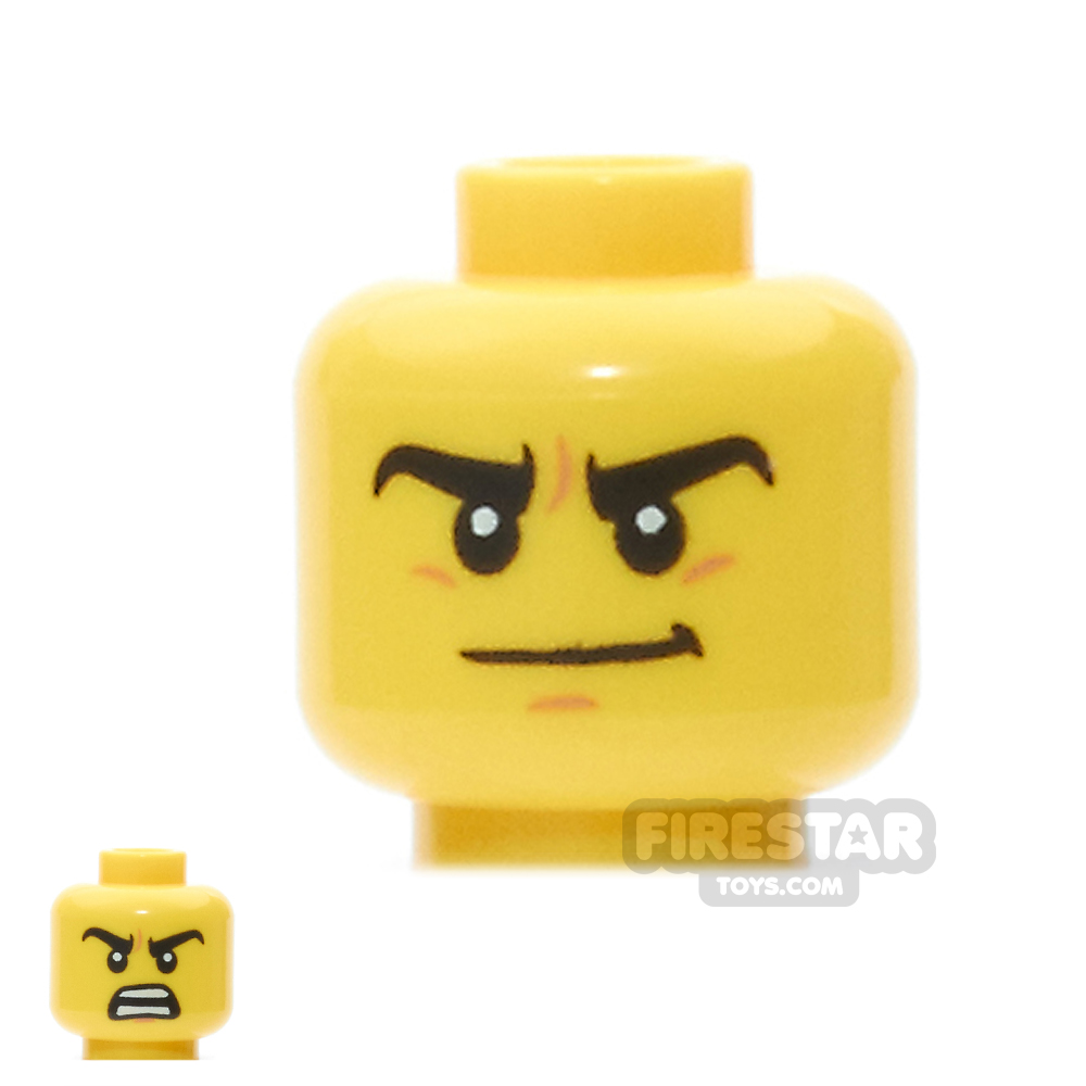 LEGO Mini Figure Heads - Thick Eyebrows, Crooked Smile / Open Mouth Angry
