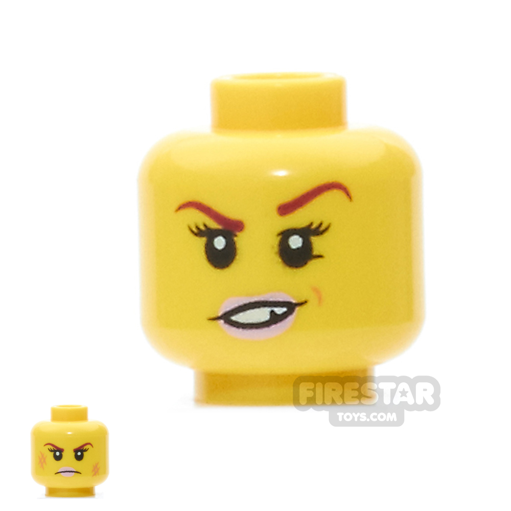 LEGO Mini Figure Heads - Pink Lips, Frown, Scratches/Chipped Toothed Smirk YELLOW